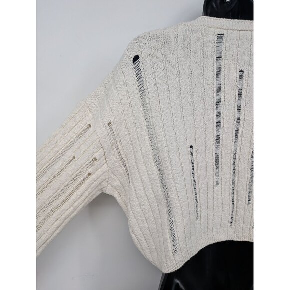 Zara Distressed Cropped Cardigan Women Size S Button Up Knit Ribbed Minimalist - Picture 7 of 9